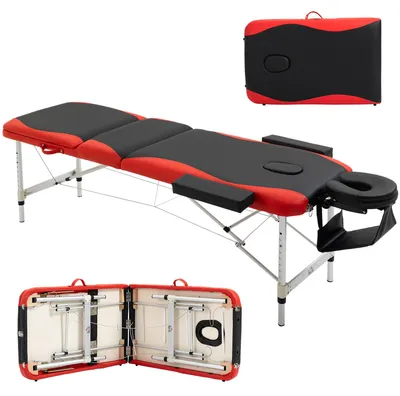 Produktbild von Klappbare Massageliege mit verstellbarer H?he, professionelle Massageliege aus Aluminium und Kunststoff, 215 x 81 x 61šC84 cm, Schwarz und Rot