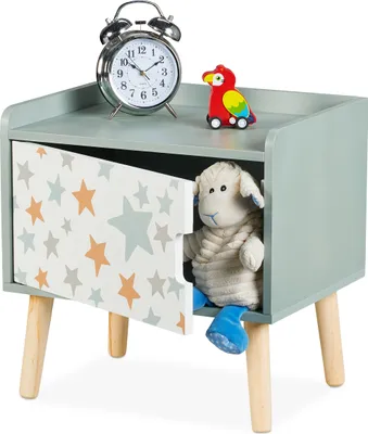 Zdjęcie produktu dla Szafka nocna dla dzieci Relaxdays, z schowkiem, wymiary: 41 x 40 x 30 cm, do pokoju dziecięcego, komoda dziecięca „Gwiazdki”, drewno i MDF, kolorowa
