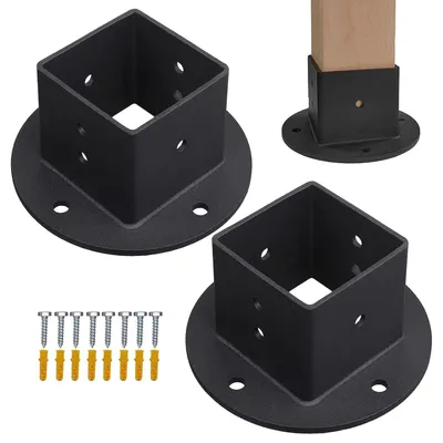 Productafbeelding van Paalhouder Set - Paaldrager Vloerflens - Hekken Plaatsen - Vooraf Geboord - 5x5 cm Paal - Zwart