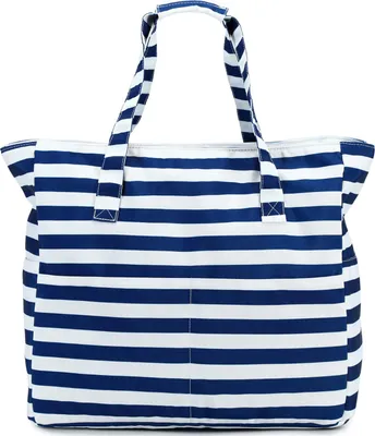 Produktbild von Strandtasche Große Kapazität, Multifunktional Badetasche, Wasserfest Reise & Urlaub, Blau-Weiß Gestreift