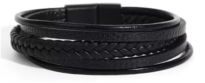 Productafbeelding van Herenarmband - Armbanden - Zwarte armbanden van Polyurethanleer - 5 banden - Stijlvolle lederen armband - Zwarte banden - Herenarmband - CHPN