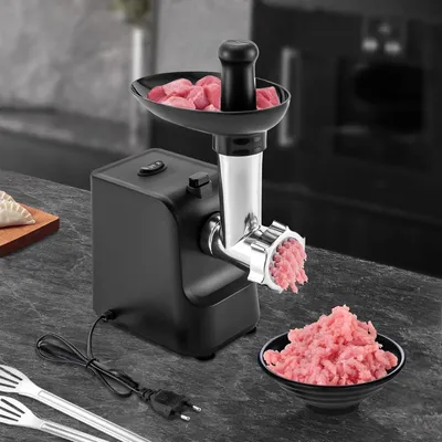 Obrázok produktu pre Mlynček na mäso - Mlyn na mäso - Stroje na výrobu klobás - Nerezová oceľ - 2,5 kg/min - 1000 W - Čierna farba