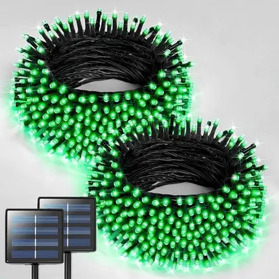 Image de Guirlande lumineuse solaire d'extérieur avec télécommande, 32 m, 300 LED, résistante aux intempéries, 8 modes d'éclairage, pour le jardin, à énergie solaire