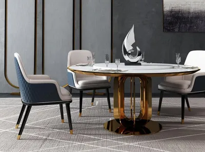 Produktbild von Luxus Runder Tisch Runde Design Tische Edelstahl Möbel Esszimmer Esstische Neu