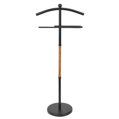 Produktbild von Kleiderständer - Herrendiener - Freistehender Kleiderständer mit Hosenhalter - Metall & Holz - Modernes Design - Mattschwarz