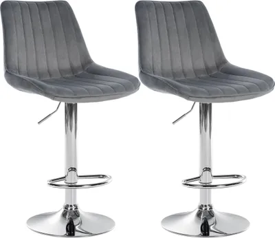 Produktbild von CLP 2er Set Barhocker Toni Samt drehbar und stufenlos höhenverstellbar dunkelgrau Material Gestell Metall in Chromoptik