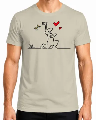Produktbild von La Linea Balum Strichmännchen Osvaldo Cavandoli Liebe Cartoon Herren T-Shirt, Natur, XL