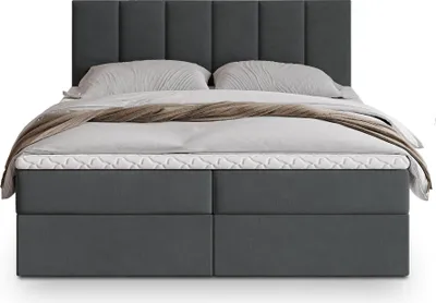 Produktbild von Masseno Boxspringbett MERIL 140x200 cm Komplett-Set mit Bonell Matratze und Topper, Polsterbett mit Bettkästen -Grau, SORO 97