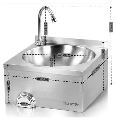 Produktbild von Edelstahl Handwaschbecken mit Kniebetätigung für die Gastronomie