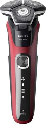 Immagine prodotto di Philips SHAVER Series 5000 S5883/10, rasoio rotante, nero, rosso, pulsanti, LED, batteria / USB, 60 min