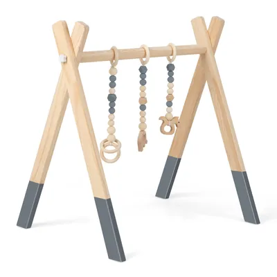 Produktbild von GOPLUS Baby Gym Spieltrapez, Baby Fitnesstrainer aus Holz, mit Spielzeug, Spiel- & Greiftrainer, für Kinder über 3 Monate