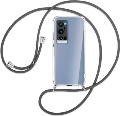Produktbild von Handykette Backcover-Schutzhülle mit Band (Metall silberfarben) für vivo X60 Pro Plus 5G - dunkelgrau