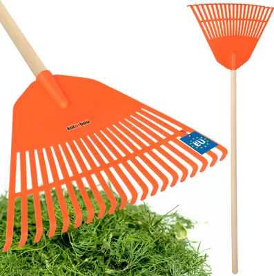 Produktbild von KOTARBAU® Laubrechen Kunststoff mit Stiel Orange 300 x 450 mm Fächerbesen Laubbesen Kunststoff Laubharke groß Laub Rechen Gartenwerkzeug Rasenrechen breit Garten Rechen Kunststoffrechen