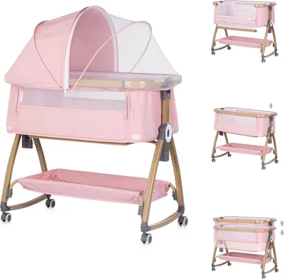 Produktbild von Chipolino Beistellbett Charisma Matratze höhenverstellbar Räder Ablagefach Gurt rosa