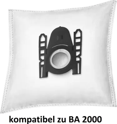 A white vacuum cleaner bag with a black plastic fitting.