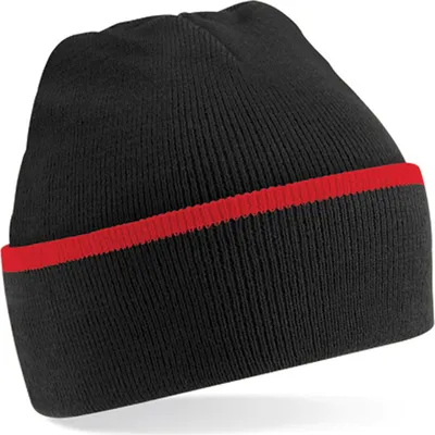 Produktbild von Beechfield B471 | Teamwear Beanie Wintermütze - Farbe: Black/Classic Red - Größe: One Size