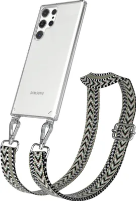 Produktbild von EAZY CASE Handykette - Verstellbarer Trageriemen kompatibel mit Samsung Galaxy S22 Ultra 5G, Handykordel mit transparenter Silikon-Hülle, Band in Grün
