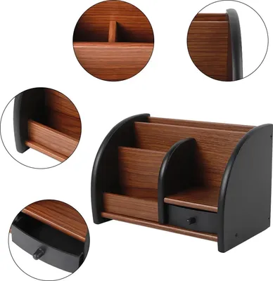 Image de Organiseur de bureau - Porte-crayons avec tiroir - bois - 20×11,8×13,5 cm - 0,59 kg - marron
