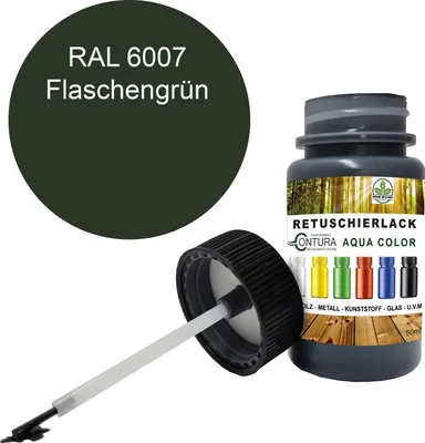 Produktbild von Reparaturlack Lackstift RAL Lack Pinselflasche 50ml. Farbe Holz Metall Möbel Auto Bad Retuschierlack - RAL 6007 Flaschengrün