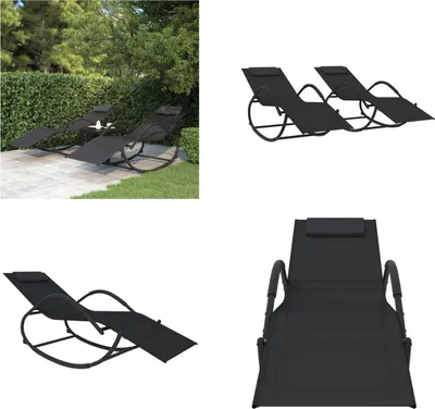 Zdjęcie produktu dla vidaXL Leżaki bujane 2 szt. czarna stal i textilene - Leżak - Leżak - Leżak bujany - Fotel wypoczynkowy