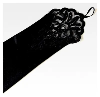 Produktbild von Fingerlose Damenhandschuhe aus Satin mit Spitze und Pailletten, rot, Einheitsgröße
