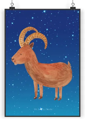 Produktbild von Mr. & Mrs. Panda Bild Sternzeichen Steinbock DIN A5 - Sternenhimmel Blau - Geschenk, Wandbild, drucke, Steinböcke, Kunstdruck, wanddeko, Bock, Geburtstag Dezember, Ziege