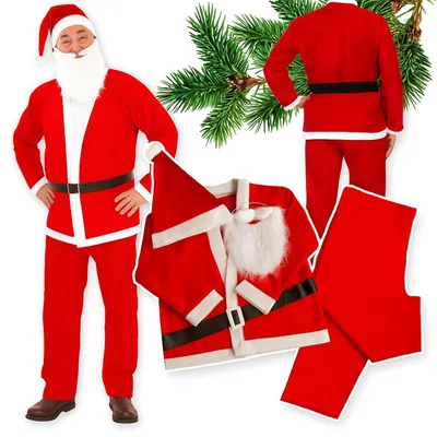 Produktbild von Weihnachtsmann Kostüm Nikolaus Kostüm Santa Kostüm Set 5 teilig Uni L XL Rot Weihnachten Verkleidung