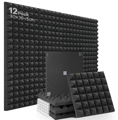 Obrázek produktu pro Akustické pěnové panely ve tvaru pyramidy - 12 kusů - Panely pro potlačení hluku - 30×30×5 cm