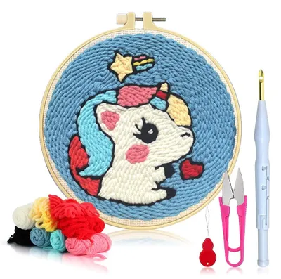 Produktbild von Stickset Einhorn – Stickstoff – Stickrahmen – Stickset für Anfänger – Anleitung – Hochwertige Materialien – Stickset