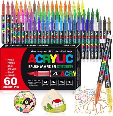 Obrázek produktu pro Akrylové fixy, 60 kusů, na vodní bázi, hrot štětce 1-5 mm, vhodné pro malování na kámen