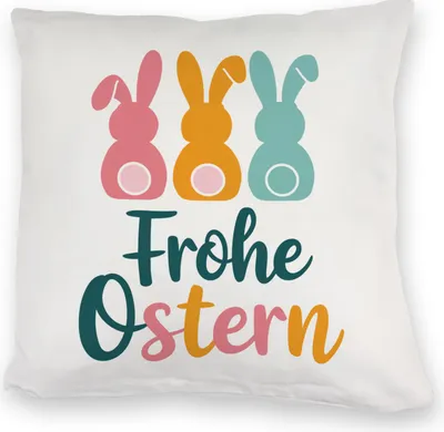 Produktbild von Frohe Ostern Hasen Kuschelkissen für Osterdeko