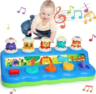 Immagine prodotto di Giocattoli Montessori per bambini di 1 anno - Animali a sorpresa con musica, luci e suoni - Giocattoli musicali per neonati 9-12-18 mesi