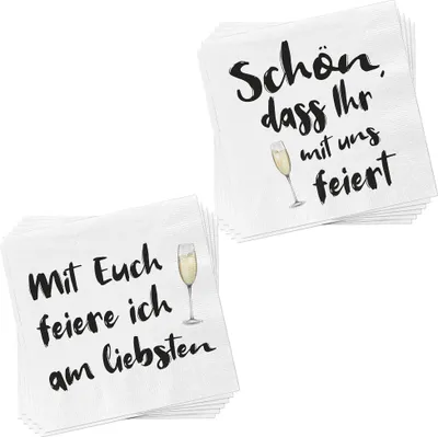 Produktbild von Servietten "Feiern" 40er Set 3lagig 2 verschiedene Motive Papierserviette Motivserviette stoffähnlich Tuch