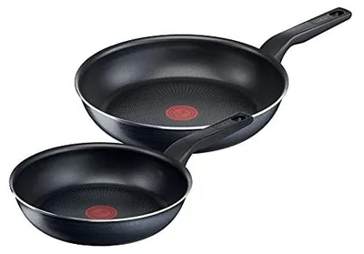 Produktbild von Tefal XL Force 2-teiliges Pfannenset, C38590, Frittierset, Schwarz, Titan, Aluminium, Thermo-Punkt, Keramik, Gas, Halogen, Versiegelte Platte