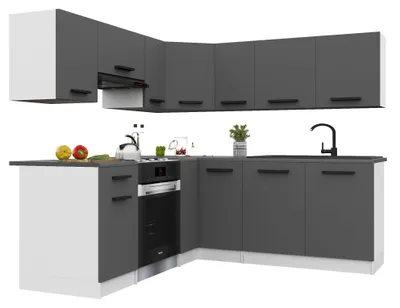 Image de Belini - Coin cuisine moderne ITALIA 6 - Meubles de cuisine 360 cm, gris mat - Cuisine équipée avec éléments hauts, éléments bas et plans de travail
