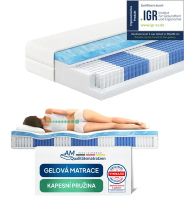 Obrázek produktu pro AM Qualitätsmatratzen | Matrace s taštickovým jádrem z gelové peny Premium - 140x200 cm - H3 - 1000 pružin