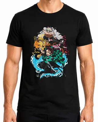 Produktbild von Kimetsu no Yaiba Tanjiro Nezuko Zenitsu Inosuke Anime Geschenk Herren T-Shirt, Schwarz, XL