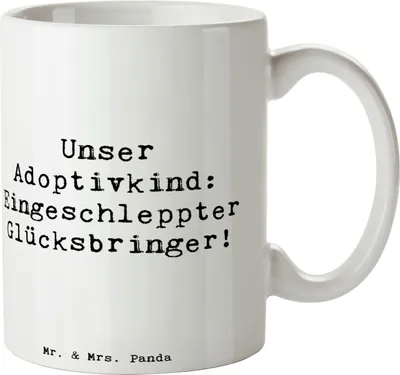 Produktbild von Mr. & Mrs. Panda Tasse Spruch Adoptivkind Glücksbringer - Weiß - Geschenk, Geburtstage, herzerwärmende Sprüche, Kaffeepott, Becher, Trinkbecher, Adoption, Liebe, Familie
