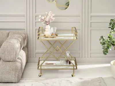 Produktbild von Designer Serviertisch NIKOLAS - weißer Marmor / Gold