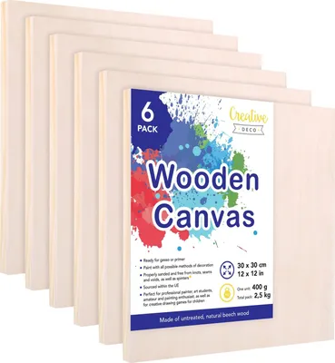 Produktbild von Creative Deco Dřevěné Malířské Plátno 30 x 30 cm 6-Pack | Sada Dřevěných Malířských Desek | Tloušťka 1,7 cm | Malířské Desky pro Profesionály a Hobby Malíře | Malířské Desky pro Umělecké Projekty, Dekorace, Obrazy