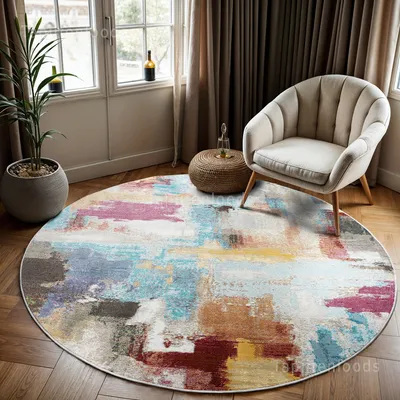 Immagine prodotto di Tappeto rotondo vintage Unyqoos®, a pelo corto, multicolore, diametro 200 cm, effetto "", realizzato in fibre sintetiche,  STANDARD 100 by OEKO-TEX