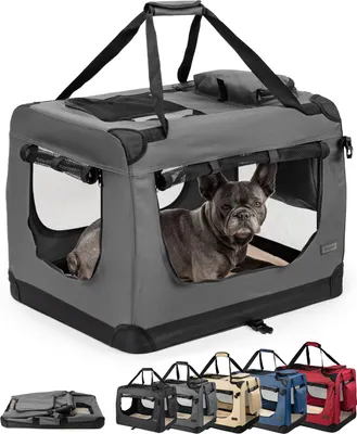 Produktbild von lionto Hundetransportbox faltbar, stabile Stoffbox mit Mesh-Einsätzen, ideal für Auto, Reise & Tierarzt, 70x52x50 cm, grau