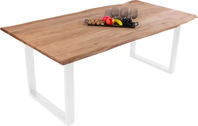 Produktbild von Esstisch Baumkante massiv Akazie eichefarben 220 x 100 cm weiß DEREK