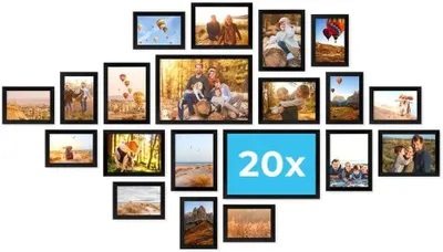 Produktbild von Schwarze Bilderrahmen Set verschiedene Größen, Bilderwand Collage 20 Rahmen