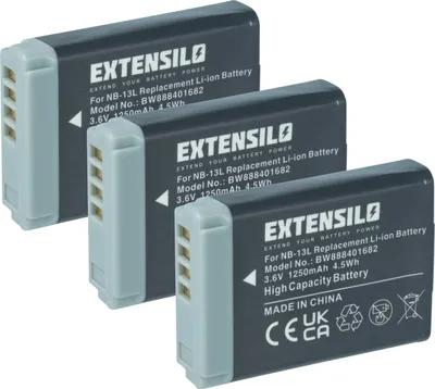 Produktbild von EXTENSILO 3x Akku kompatibel mit Canon PowerShot G5 X, G7 X Mark II, G1 X Mark III, G7 X Mark III, G5X Mark II, G7 X Kamera (1250 mAh, 3,6 V, Li-Ion)