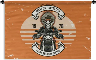 Produktbild von MuchoWow® Wandteppich Wandbehang Motorrad - Skelett - Indisch - Retro 120x80 cm Tapisserie Dekoration Wandtuch - Wanddekorationen - Wandtücher