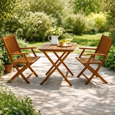 Produktbild von DEGAMO Gartenset Klappgarnitur BENITA 3-teilig, Tisch 90x60cm, Akazie geölt