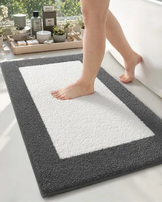 Obrázok produktu pre Ibenzoa® Podložka do kúpeľne, protišmyková, vysoko savá a mäkká, 61 x 92 cm – tmavošedá, protišmyková podložka do kúpeľne pre sprchu, vaňu a umývadlo