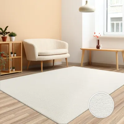 Produktbild von Teppich Wohnzimmer Kinderzimmer Hochflor Einfarbig Fellteppich Kunstfell Creme Grösse 120x160 cm