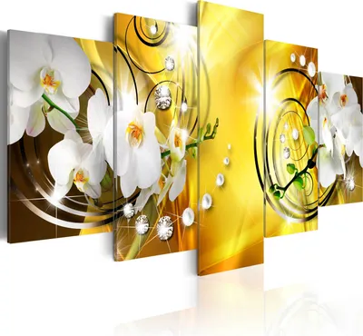 Produktbild von Leinwandbilder 200x100 cm b-A-0257-b-n Vlies Leinwandbild 5 tlg Kunstdruck modern Wandbilder XXL Wanddekoration Design Wand Bild ABSTRAKT BLUMEN ORCHIDEE